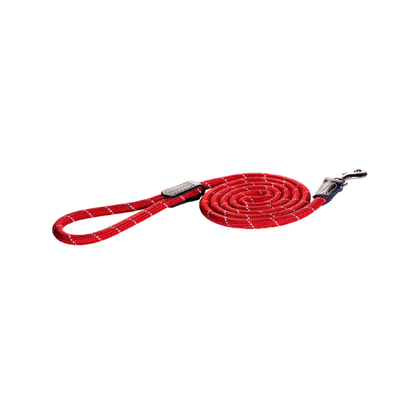 Rogz Rope Long Fixed Dog Rope Lead, Red Reflective