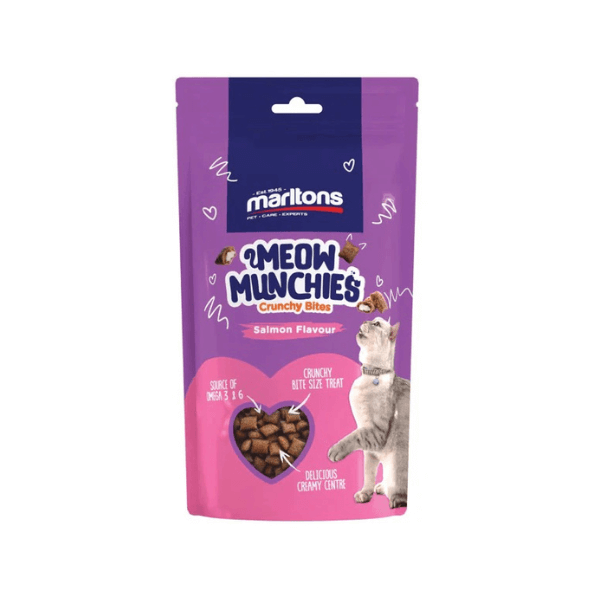 SHOP BY CATEGORY - 02 CATS - KIMVET ONLINE STORE - CAT PRODUCTS - Vetshop Near Me - cats treats - meow more crunchy salmon bites 50g - marltons