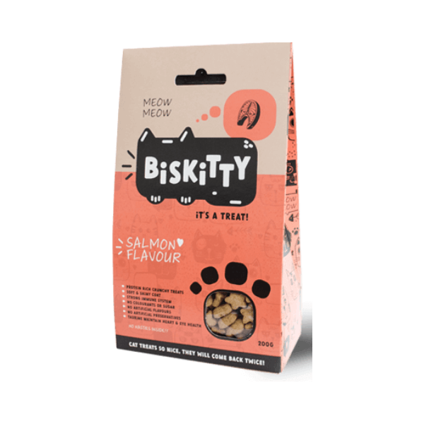 SHOP BY CATEGORY - 02 CATS - KIMVET ONLINE STORE - CAT PRODUCTS - Vetshop Near Me - cats treats - salmon treats 200g - biskitty
